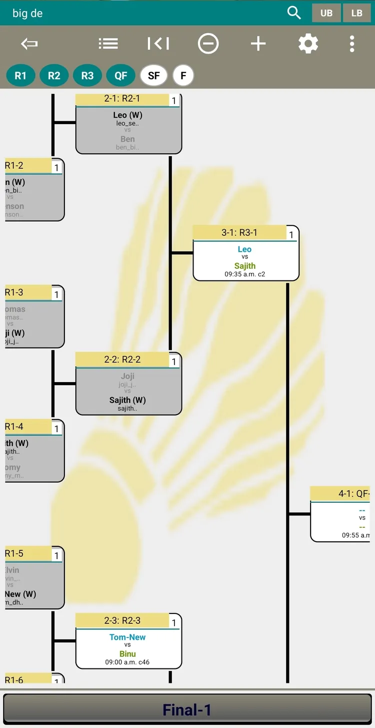 Double elimination tournament bracket view