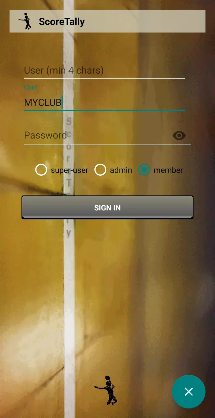 ScoreTally login screen